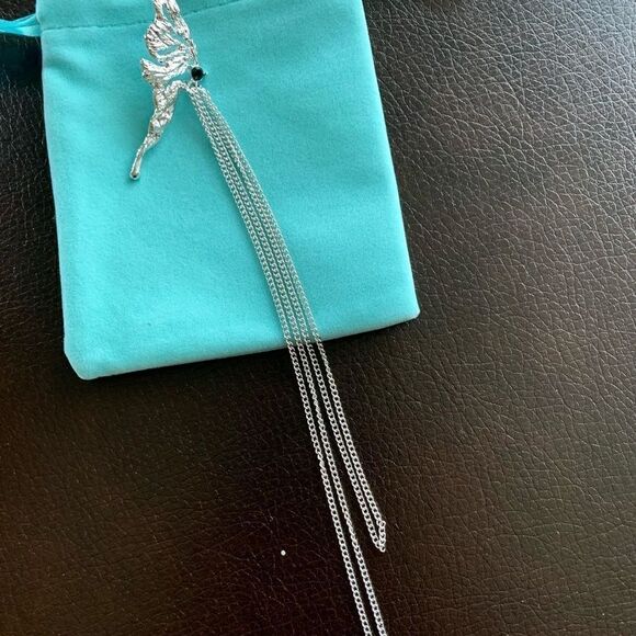 New 925 Silver Post  Asymmetric Butterfly Wing Long Tassel Earrings - Picture 10 of 13